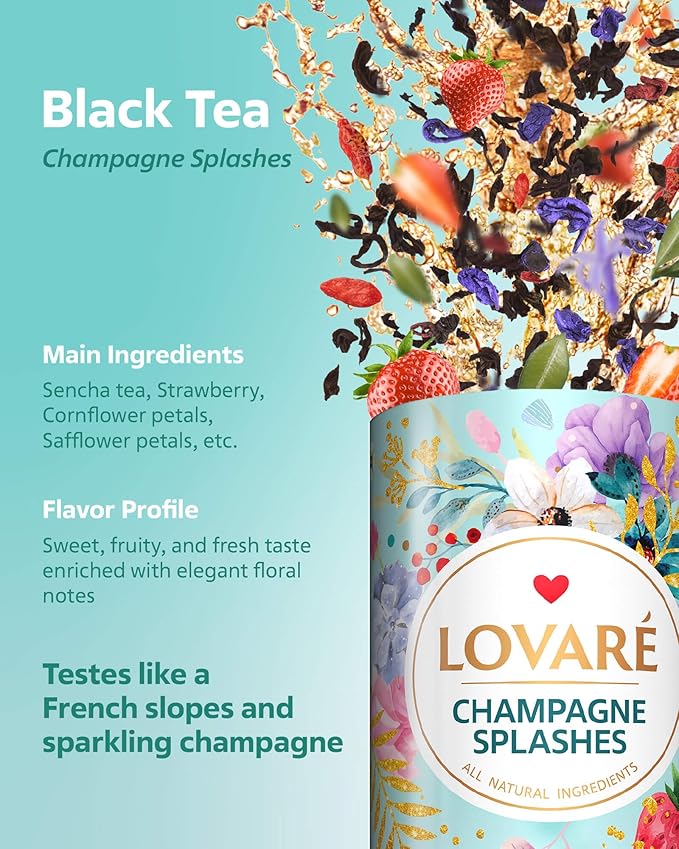 LOVARE Loose Leaf Tea 80 g - Made in Ukraine - Assorted Tea - 1001 Night, Passion Fruit, Sparkling Splashes, Bahamian Soursop - Gift Box with 60 Paper Filters ??Easy to Brew Flavored tea