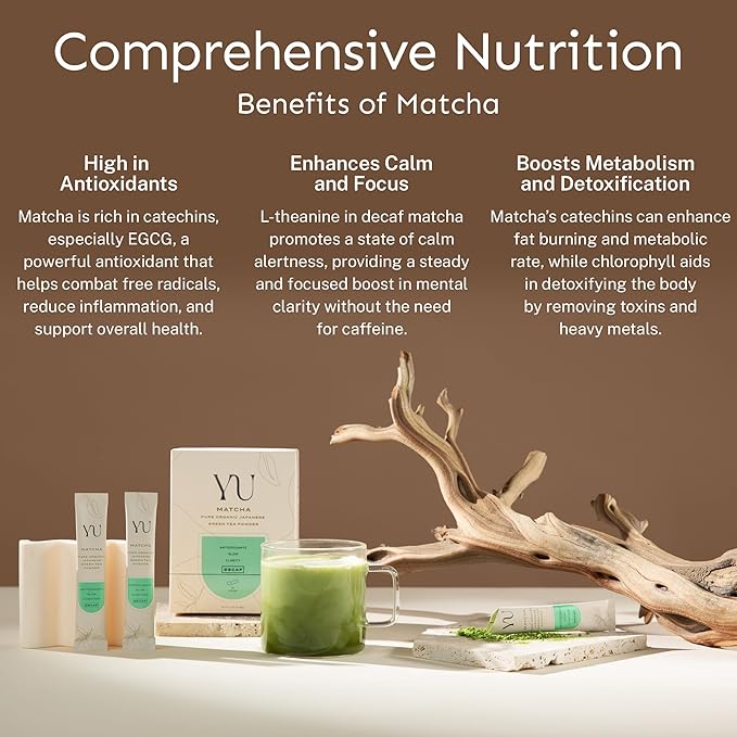 Yu Tea Organic Decaf Matcha Powder Ceremonial Grade | Rich in Antioxidants & L-Theanine, Low Caffeine | Unsweetened Grade A Japanese Green Tea Powder | Resealable Pouch, 2.65 oz, 50 Servings