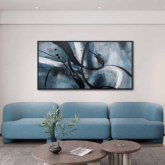 Abstract Wall Art - Black and White Graffiti Decor Modem Minimalist Art Large Canvas Wall Decoration for Living Room Bedroom Office Painting Framed Pictures Artwork Size 24횞48Inch