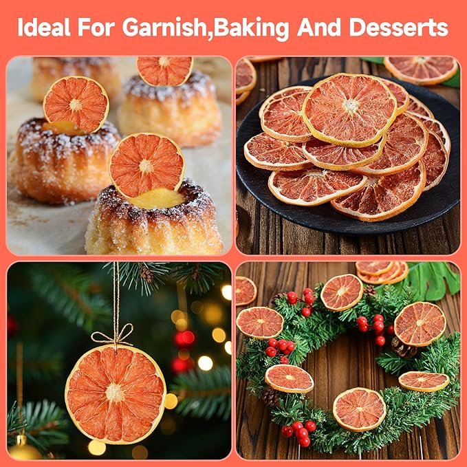 Dried Grapefruit Slices, 3oz/85g,Dehydrated fruit for Cocktails garnish, 100% Natural Fruit No Additives No Sugar Added,For Crafts, Cake Decoration,Garland, Baking