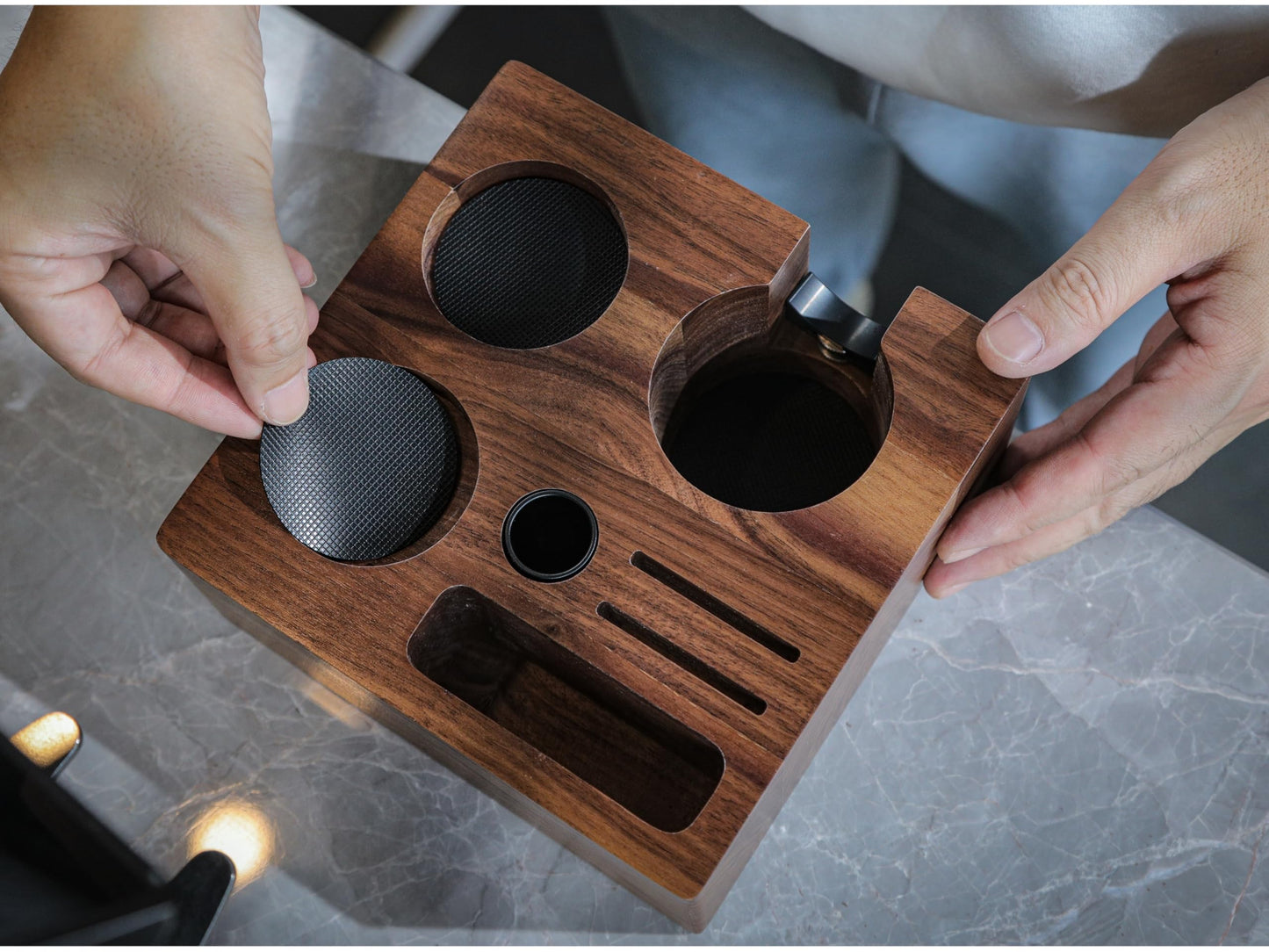 KNODOS Walnut Espresso Tamping Station 54mm for Breville – Coffee Accessories Organizer Tamper