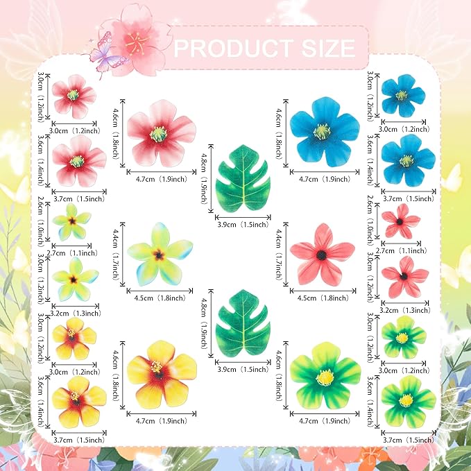 83 PCS Edible Tropical Palm Leaves and Hawaii Flowers Cupcake Toppers Edible Flowers Cupcake Picks Hawaii Theme Cake Decorations for Jungle Theme Birthday Party Wedding Cake Decoration Supplies