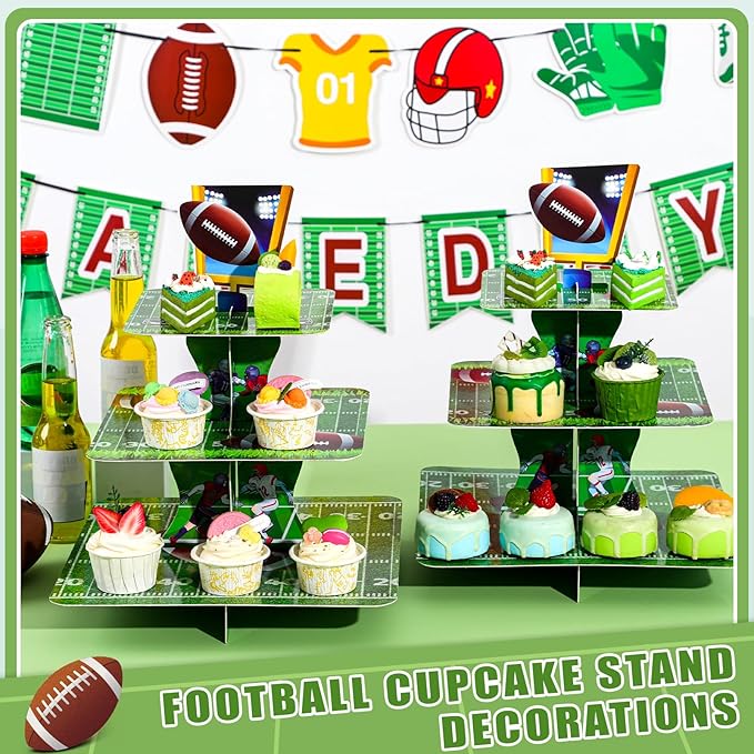 2 Pack Football Cupcake Stand Football Party Decorations 3 Tier Cupcake Stand Sports Theme Birthday Party Decorations for Birthday Sports Supplies