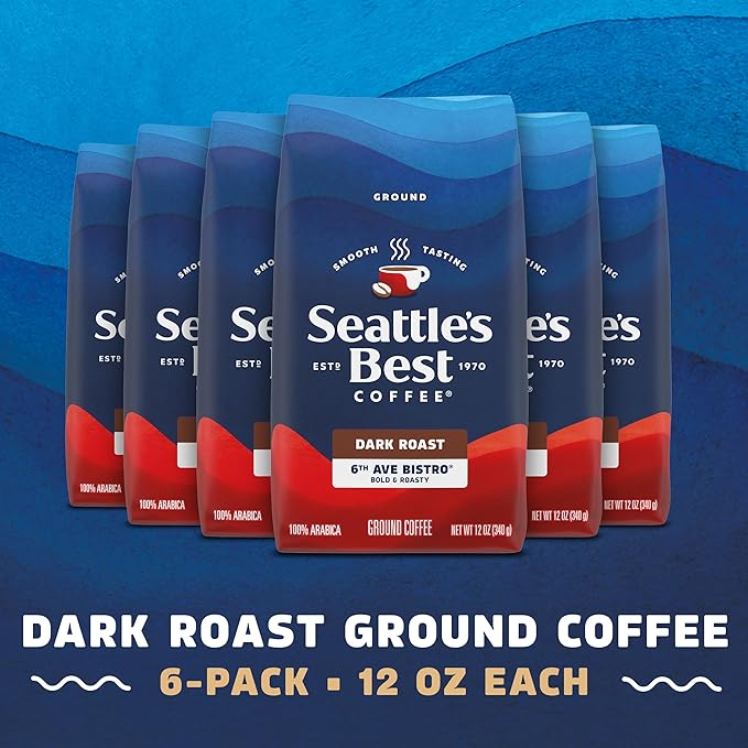 Seattle???Best Coffee, Dark Roast Ground Coffee, 6th Ave Bistro, 100% Arabica, 6 Bags (12 oz Each)