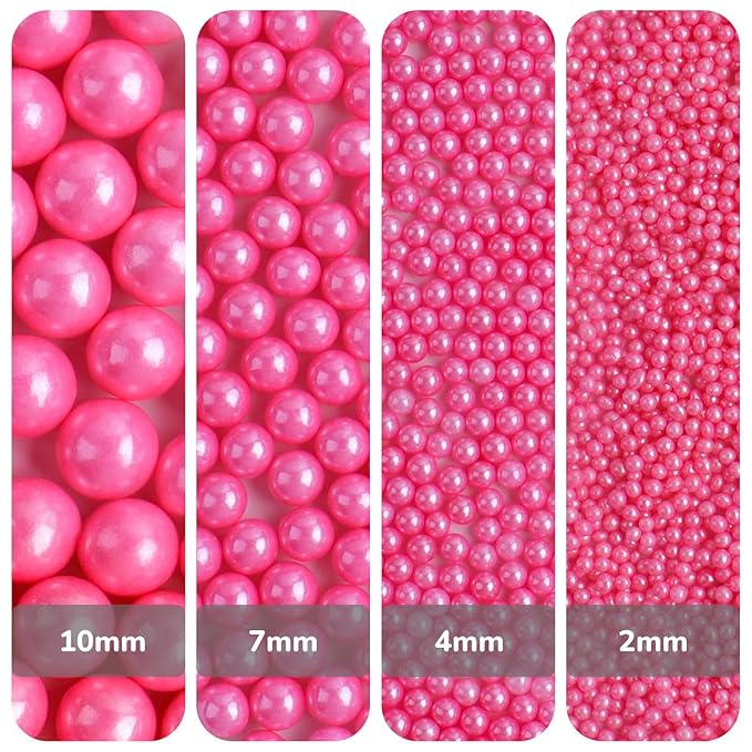 Pink Pearl Sprinkles for Cake Decorating, 11.3 Oz Edible Pearls Sugar 4 Sizes Gift Box Set for Baking Cookie Ice Cream Cupcake Toppings