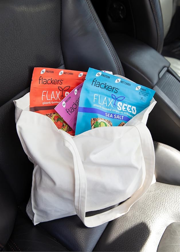 Flackers Organic Flax Seed Crackers Variety Pack, Sea Salt, Rosemary, Savory and Cinnamon, Gluten Free, Non-GMO, Vegan, Low Carb snacking, Pack of 4