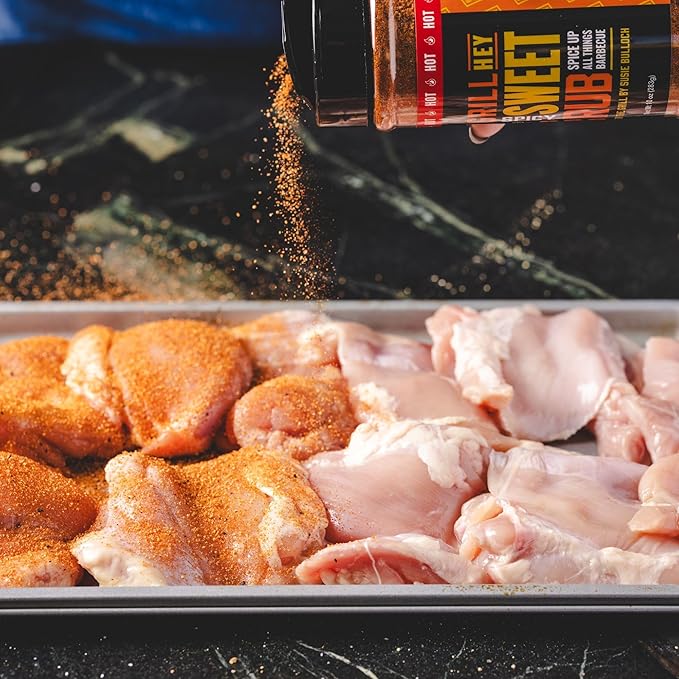 Hey Grill Hey | Spicy Sweet Rub | BBQ Rub with Chipotle & Cayenne | Sweet & Smoky Seasoning for Grilling Pork, Chicken, Fish, Beef, Veggies, and More | Hot BBQ Spice Blend | 11.7oz