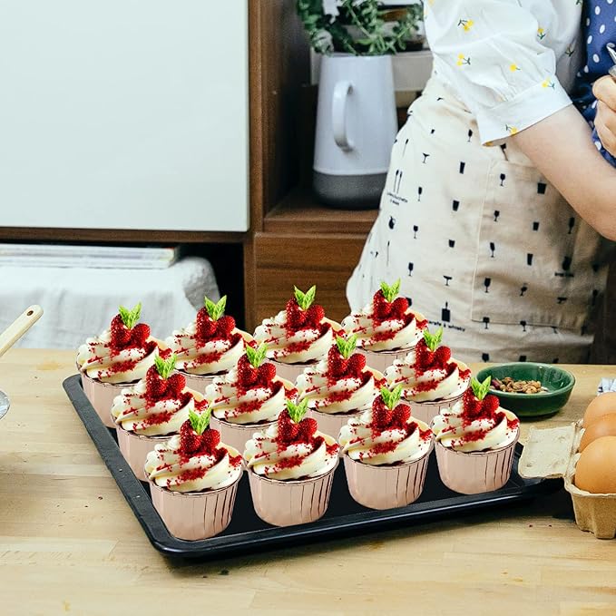 Foil Cupcake Liners with Lids 100Pack,Free-Air 3.5Oz Mini Muffin Liners Cupcake Baking Cups,Disposable Muffin Tins Cupcake Wrappers for Wedding Birthday Party, with Spoons-Champagne
