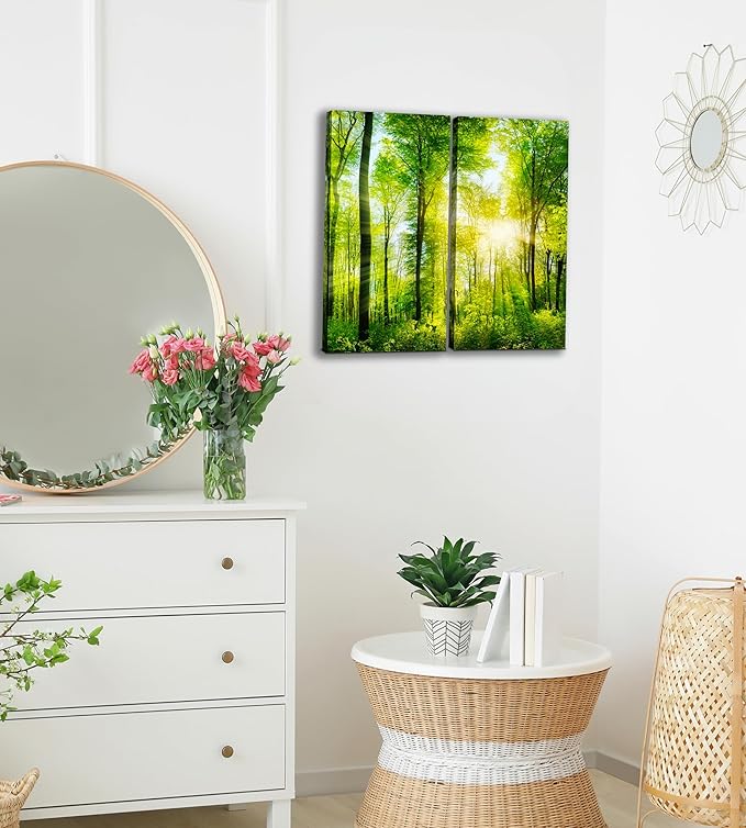 Forest Canvas Wall Art Decor - 24x24 Tree Landscape Picture - 2 Piece Set, Decorative Multi Panel Split Prints for Living Room, Kitchen, Bedroom, Office & Home Decor Gift