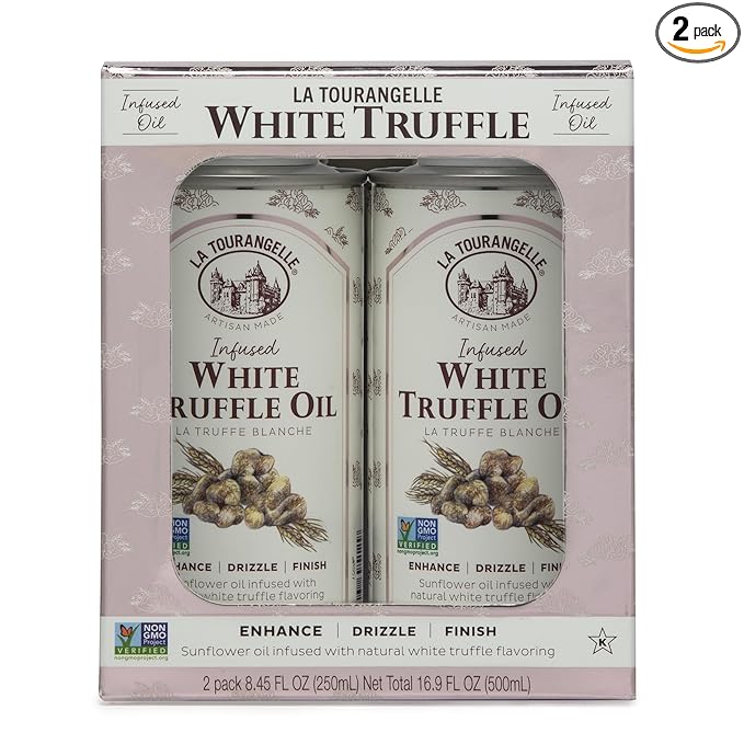 La Tourangelle, White Truffle Oil, Complex Gourmet Earthy Flavor for Drizzling over Pasta, Popcorn, Vegetables, Potatoes, Soup and More, Gift Set, 8.45 Fl Oz (Set of 2)
