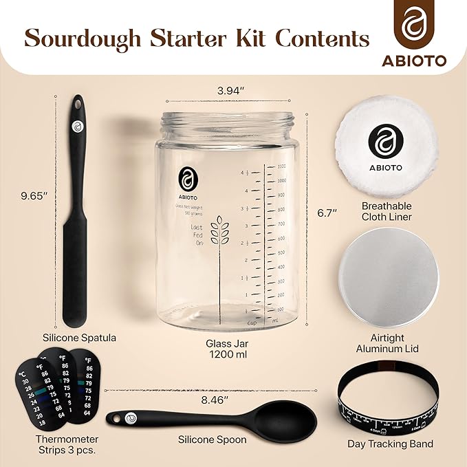 Sourdough Starter Kit with 40 oz Glass Jar ??Extra Thermometer Strips and Breathable Covers Included in Sourdough Starter Jar Kit ??A Perfect Sourdough Bread Starter Kit for Beginners to Expert