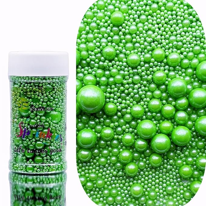 SE Si&Moos Green Grass Edible Pearls Green Pearl Sprinkles for Cake Decorating Edible Cake Sugar Pearls Christmas Cookie Decorations Edible Cake Decorations for Cakes,Cupcakes Toppers 3.5 OZ