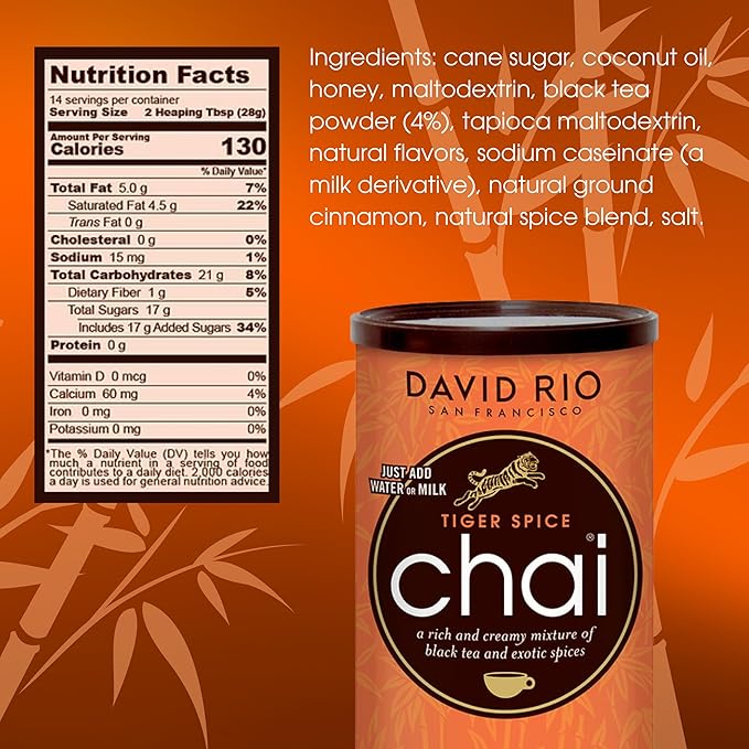 Tiger Spice + Elephant Vanilla Chai Tea Latte Mix (2 Pack) Decaf Black Tea, Organic Spices, Dairy Free, Serve Hot or Cold, Just Add Water or Milk