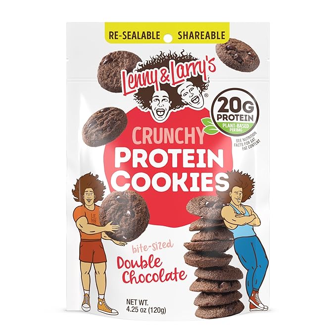 Lenny & Larry's The Complete Crunchy Cookie, Double Chocolate, 6g Plant Protein, Vegan, Non-GMO, 4.25 Ounce Pouch (Pack of 6)