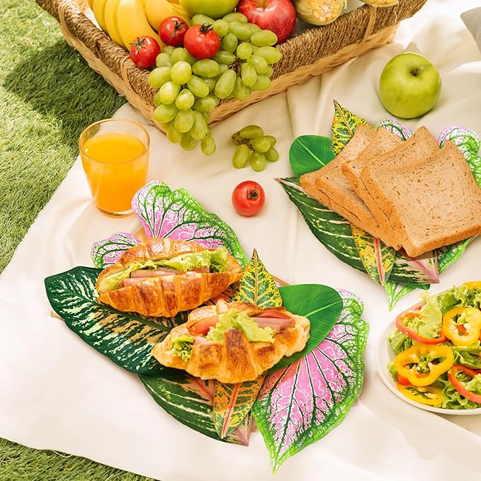 Kisston 50 Pcs Charcuterie Board Parchment Paper Tropical Leaves 8.7 Inch Paper Leaves for Cheese Board Double Sided Tropical Parchment for Holiday Party Decorations Table Food Serving
