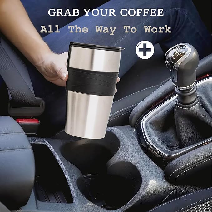 Mixpresso Black Personal Single Serve Coffee Maker with 14oz Travel Mug, Drip Small Coffee Maker with Auto Shut Off, Reusable Filter, Works with Ground Coffee Only ??Not for K-Cup Pods