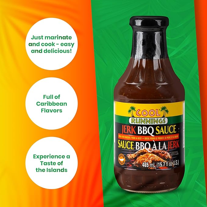 Cool Runnings Jerk BBQ Sauce 465ml - Bold and Smoky Jamaican-Style Barbecue Sauce for Grilling, Marinating, Dipping and Oven-Baked Dishes