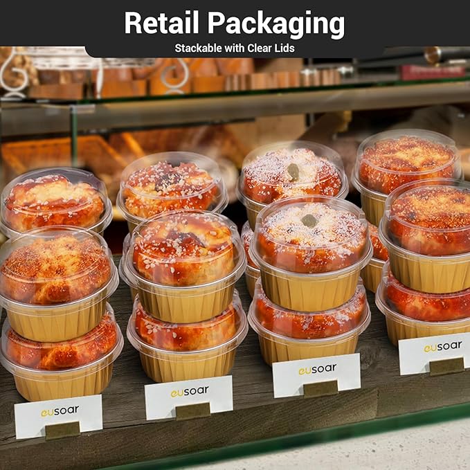 EUSOAR Disposable Ramekins Aluminum Foil, Gold 25Packs 5oz Baking Cups with Lids Mini Muffin Liners, Dessert Cheesecake Pan Creme Brulee Cupcake Containers for Catering Club Wedding Party