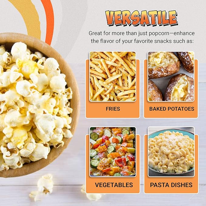 White Cheddar & Orange Cheddar Popcorn Seasoning Shaker ??2 Pack Bold Double Cheese Snack Blend ??Gourmet Sprinkle for Popcorn, Chips, Fries, Pasta, Vegetables, Baked Potatoes, Snacks, Party Bowls