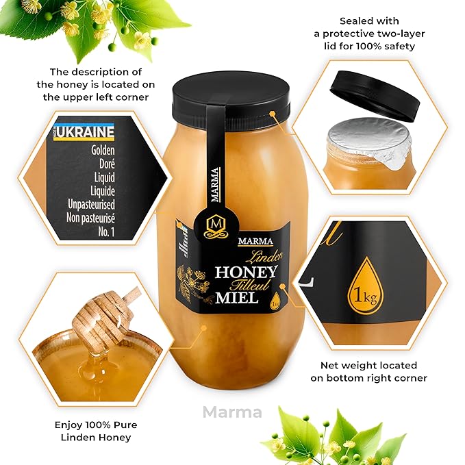 HONIGMA® Marma Linden Honey | Authentic Raw Honey from Ukraine | 100% Pure, Unpasteurized & Fully Crystallized | 1000g/35.2oz | Naturally Solid Texture | Pack of 2