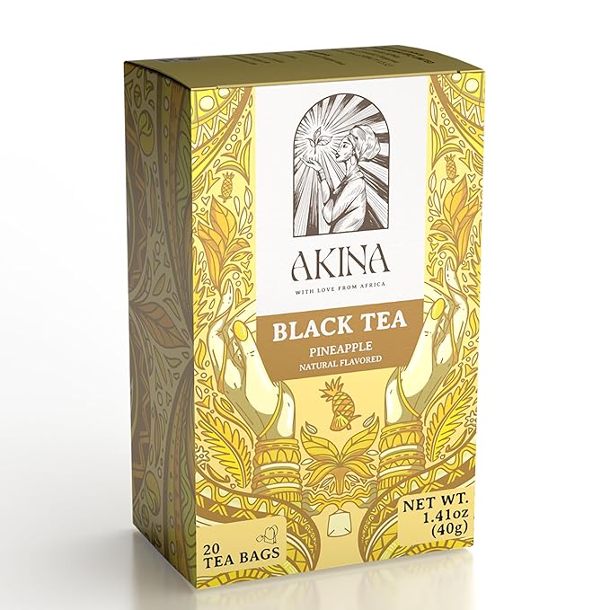 Akina Single-Origin Pineapple Black Tea Sachets | 100% Naturally Sweet, Tropical Fruit Tea Flavored, Kenyan Origin, Gourmet (20 String & Tag Bags, 40g)