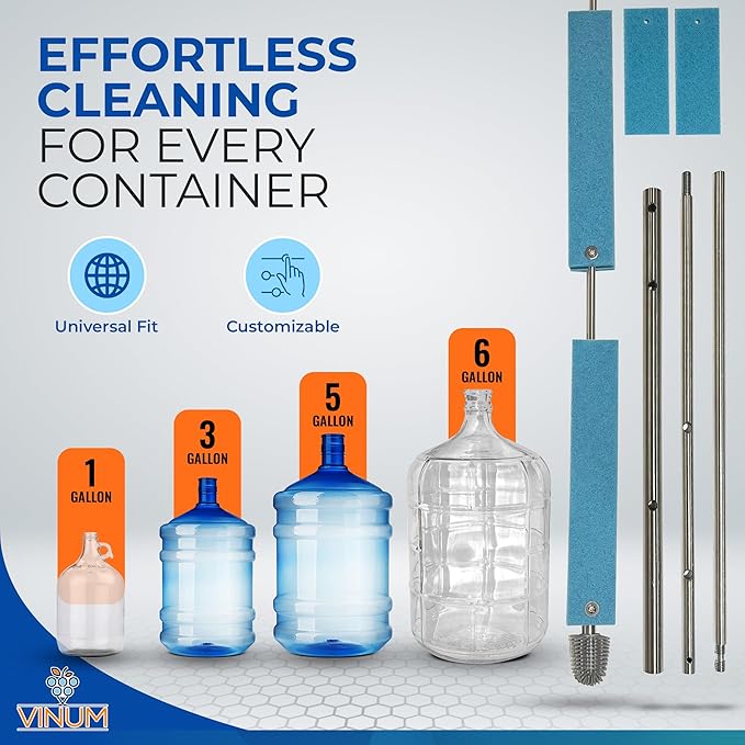 VINUM Carboy Cleaner - 27" Long Bottle Brush for Carboys, Jugs, Water Bottles & Demijohns - Modular & Universal Scrub Brush Cleaning Supplies for Brewing & Wine Making Equipment