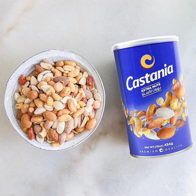 Castania BBQ Lebanese Mixed Nuts, Extra Mix with Pistachios, Almonds, Cashews, Hazelnuts, Peanuts, Pumpkin Seeds, Corn and Chickpeas, 16oz (Pack of 4)