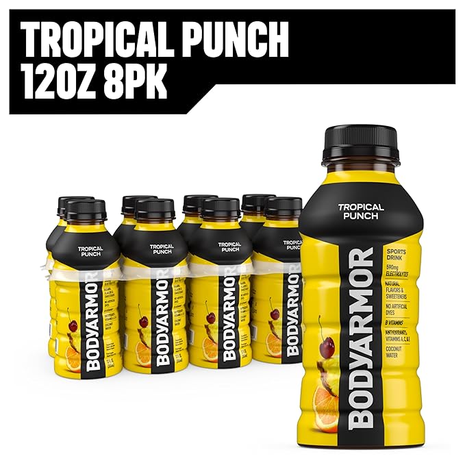 BODYARMOR Sports Drink Sports Beverage, Tropical Punch, Coconut Water Hydration, Natural Flavors With Vitamins, Potassium-Packed Electrolytes, Perfect For Athletes, 12 Fl Oz (Pack of 8)