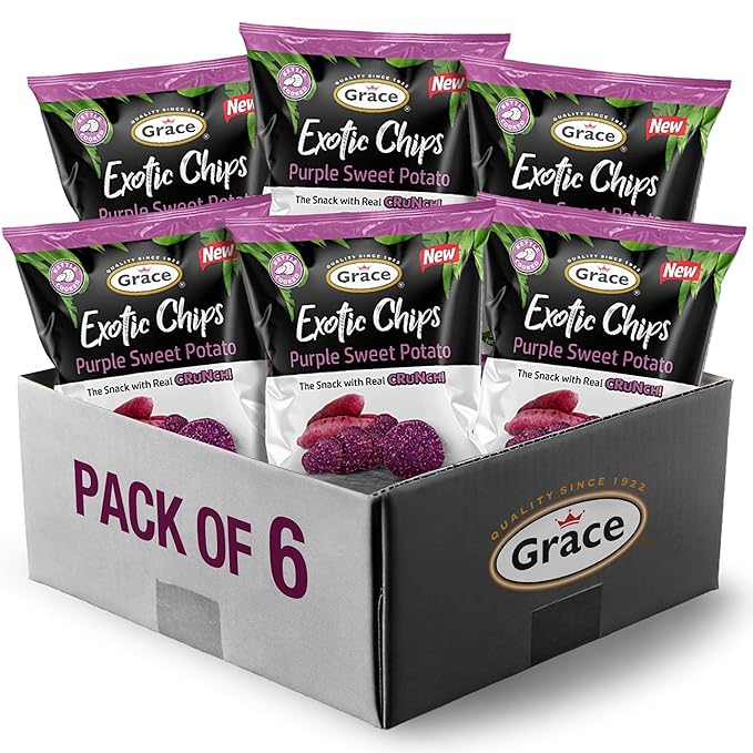 Grace Exotic Purple Sweet Potato Chips 2.5 Ounce - 6 Pack - All Natural Real Vegetable from the Andean Highlands - Kettle Cooked Gluten Free Crunchy Vegan Snack - Low Sodium - No Sugar Added