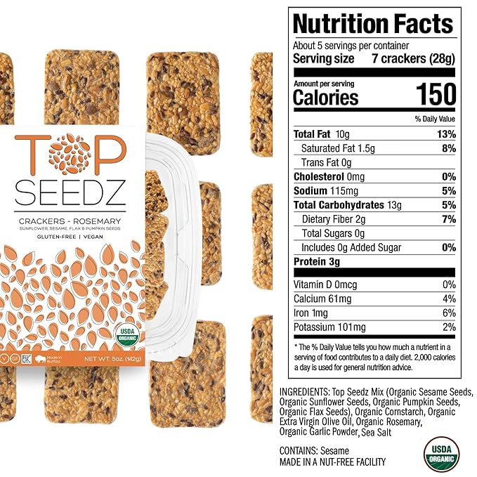 Top Seedz Deluxe Organic Gluten Free Vegan Seed Crackers and Roasted Seeds Bundle | 1 Pouch of Maple Magic Roasted Seeds | 5 Packs of Mixed Crackers
