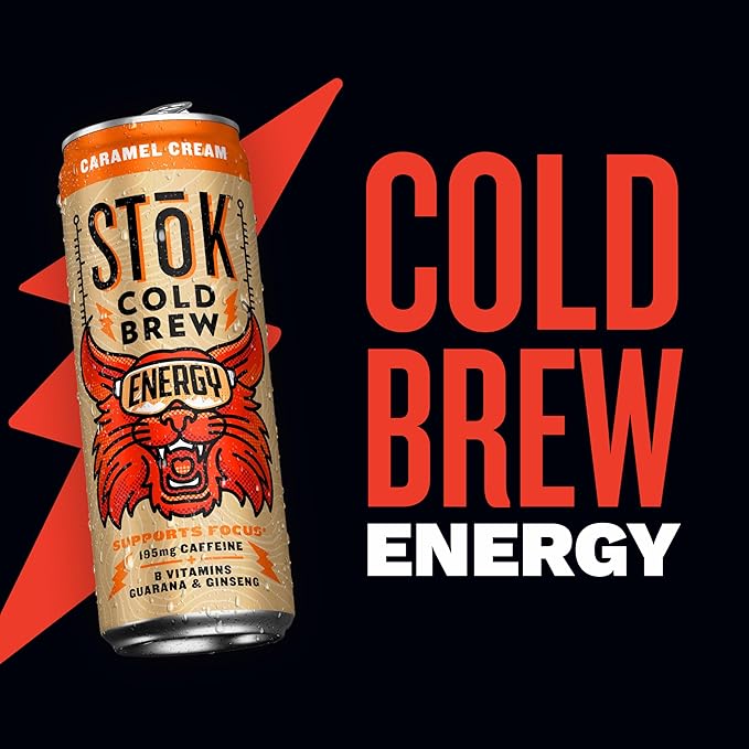 SToK Cold Brew Energy Caramel Cream, Energy Coffee Beverage with 195mg Caffeine to Help Support Focus, Canned Coffee with B-Vitamins, Guarana and Ginseng, 11 fl oz, 12pk