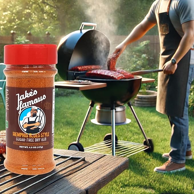 Jake?™s Famous Memphis Rub, BBQ Rub 4.5 Oz, Sugar Free, Gluten Free, Classic Southern Barbecue Seasoning for Chicken, Ribs, Pork, Beef, Seasoning Mix for Grilling Pack of 1
