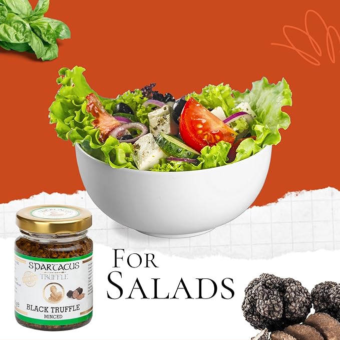 Spartacus Black Truffles Preserved in Extra Virgin Olive Oil - Perfect Gourmet Seasoning for Pizza, Pasta, Salads, Potatoes, Meat and Eggs - Vegan and Gluten Free (3.17 oz)