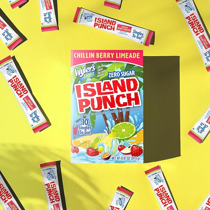 Wyler's Light Island Punch Singles To Go, Water Drink Mix, Chillin Berry Limeade, 10 Count, Pack Of 12 (120 Single Servings)