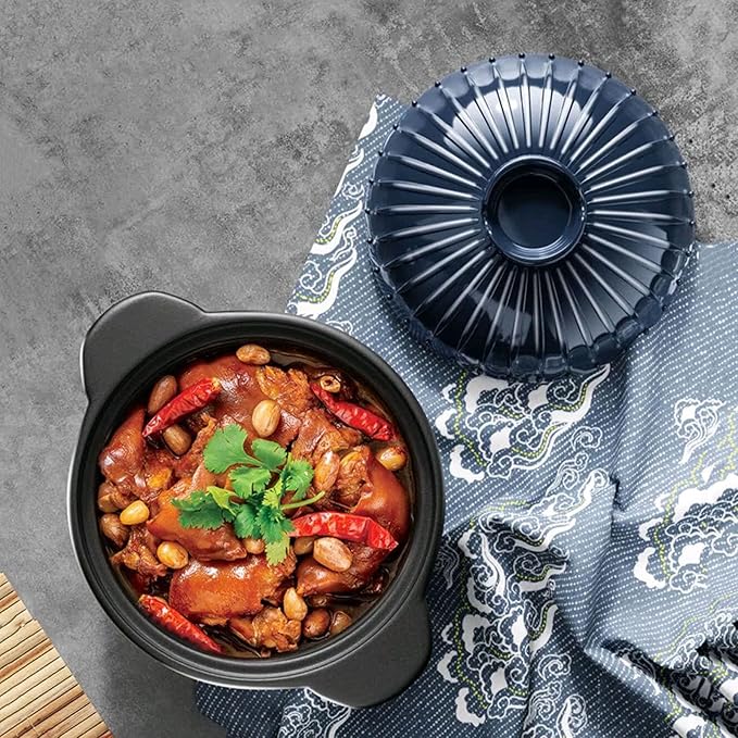 1.7 Quart Ceramic Casserole,with Lid Ceramic Pot,Heat-Resistant Round Stew,Soup Pot for cook bibimbap, soup, rice, stew, casserole (Blue1.7QT)
