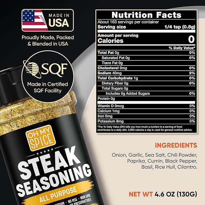 Steak Seasoning All Purpose Seasoning Mix - Gluten Free & Low Sodium Meat Seasonings for Ribeye, NY Strip & Tomahawk. Steaks Seasonings for Grilling. Beef Steaks Salt Blend. Steak Rub Spices. 4.6oz