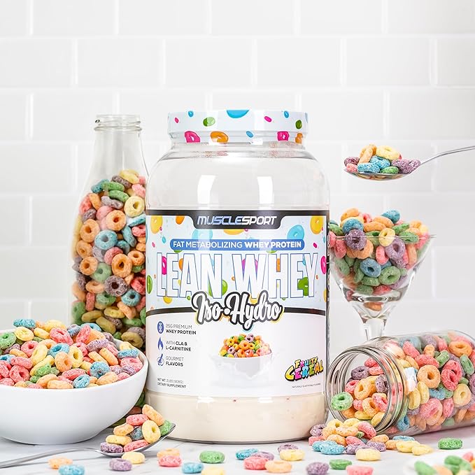 Musclesport Lean Whey Revolution??Protein Powder - Whey Protein Isolate - Low Calorie, Low Carb, Low Fat, Incredible Flavors - 25g Protein per Scoop (2lb, Fruity Cereal)