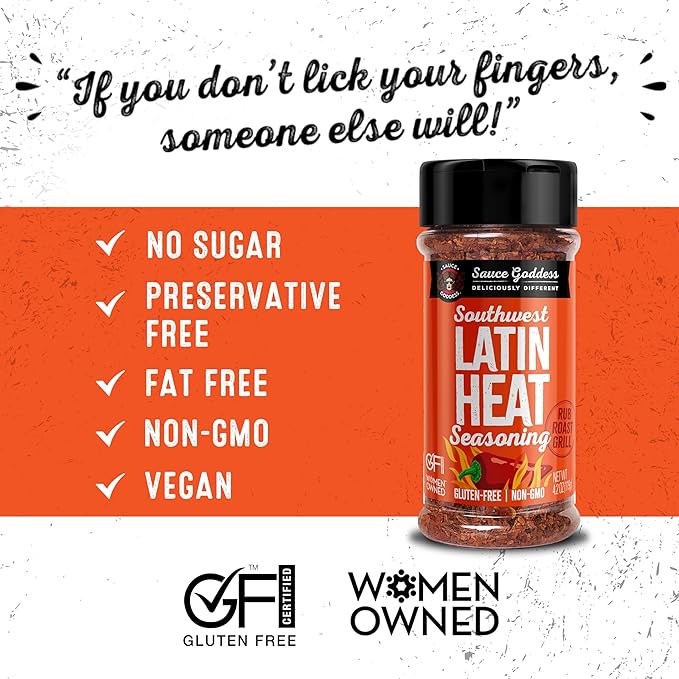 Sauce Goddess - Southwest Latin Heat Shaker - Mexican Rub, Taco seasoning with Cumin, Oregano, Cayenne & Red Chiles, No Sugar, Low Sodium, Gluten-Free - 4.2 oz