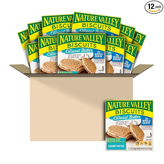 Nature Valley Biscuit Sandwiches, Coconut Butter, Snacks, 5 ct, 6.75 OZ (Pack of 12)