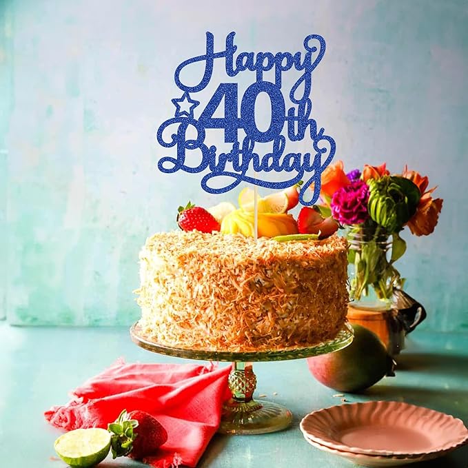 1 Pack Happy 40th Birthday Cake Topper Blue Glitter 40 & Fabulous Cheers to 40 Years Old 40th Birthday Cake Pick for Celebrating 40th Birthday Anniversary Party Cake Decorations Supplies