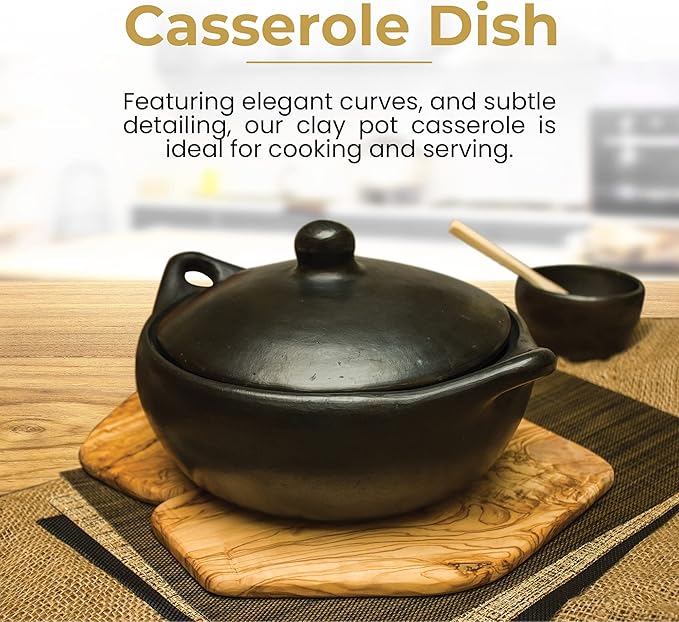 Authentic Chamba Casserole - Elegant Handmade Black Clay Cooking Pot with Cover - Perfect for Soups, Stews, Braises & More - Versatile & Durable - Stovetop Safe - 4.5-Qt.