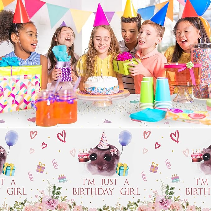 Hamster Party Tablecloths - 3Pcs Cute Hamster Party Table Covers Decorations, Birthday Girl Themed Rectangular Plastic Disposable Table Cloth for Kids Birthday Baby Shower Animals Theme Event Supplies