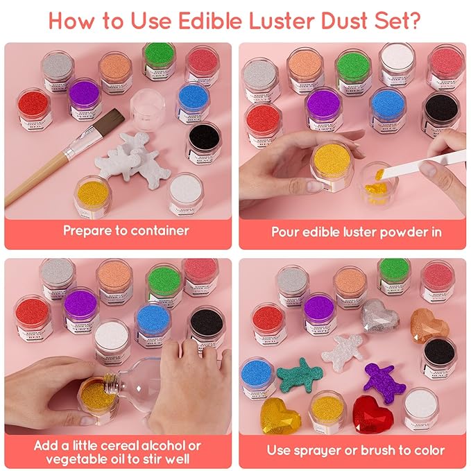 Luster Dust Edible Set - 2 Colors Food Grade Cake Dust Shimmer Powdered, Cherrysea Powder Food Coloring for Cocktails, Cookie Decorations, Cake, Drinks, Fondant, Candy - 4g/Bottle - Black+Purple
