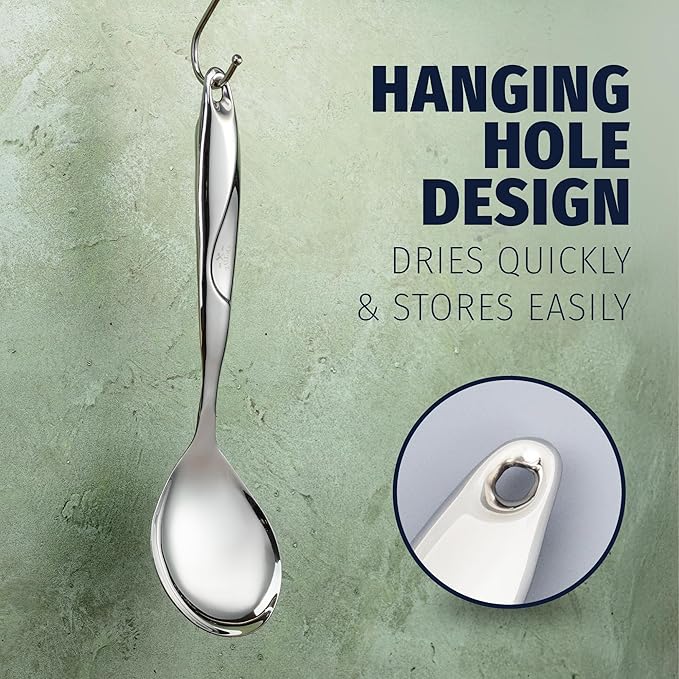 Zulay Kitchen Stainless Steel Serving Spoon - Large Cooking Spoon - Durable Premium Stainless Steel with Comfortable, Ergonomic Handle - Easy to Clean - Perfect for At Home Cooking & Buffets - 11.5??,<div>