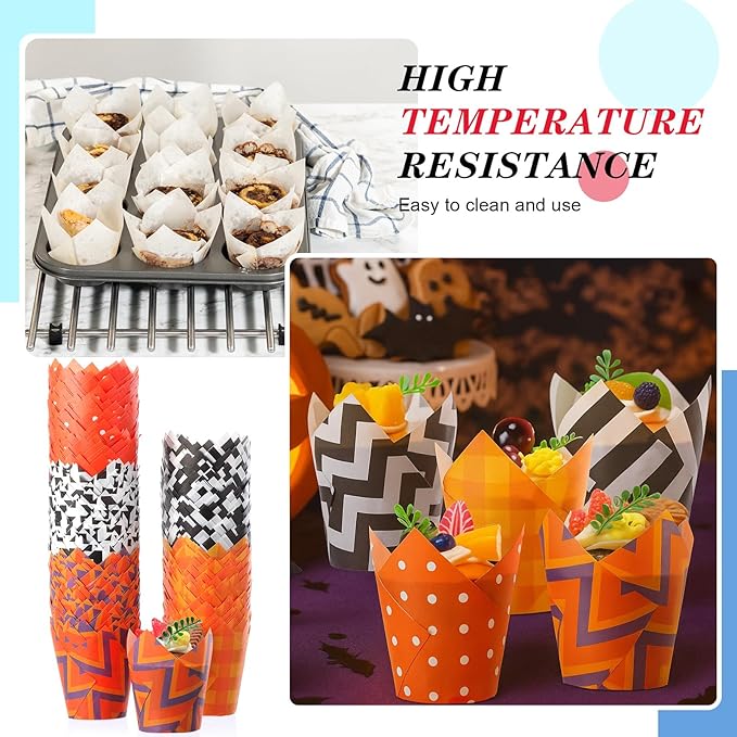 500 Counts Halloween Tulip Cupcake Liners Baking Paper Cups Wrappers Birthday Party Muffin Cupcake Baking Liners Grease Proof Cake Liner Holders for Halloween Party Supplies(Classic)