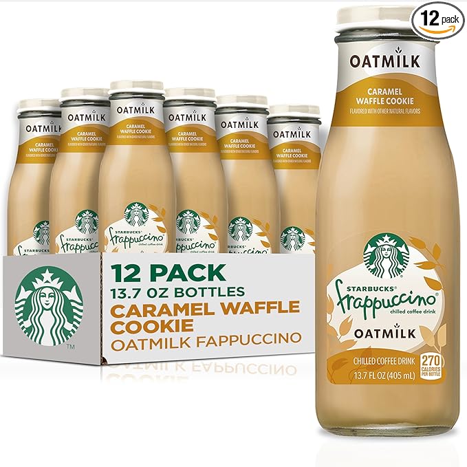 Starbucks Oatmilk Frappuccino, Coffee Drink, Caramel Waffle Cookie Oat Milk, 13.7 fl oz Bottles (12 Pack), Iced Coffee