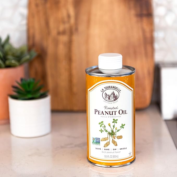 La Tourangelle, Roasted Peanut Oil, Slow Roasted Expeller-Pressed for Rich Flavor, Perfect for Cooking & Baking, Med-High Heat, Unrefined, Small Batch Production in USA, 16.9 fl oz (Pack of 2)