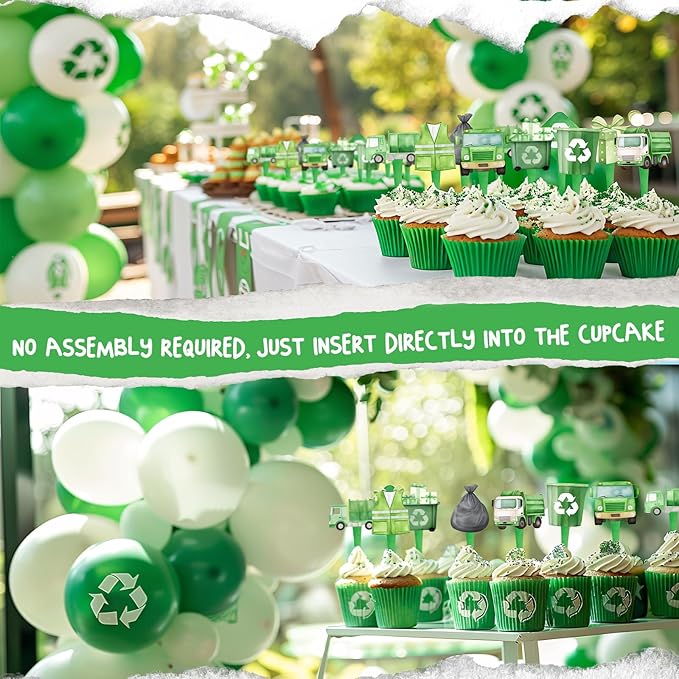 40 Pcs Garbage Truck Cupcake Toppers - Garbage Truck Party Decorations and Garbage Truck Party Cupcake Toppers