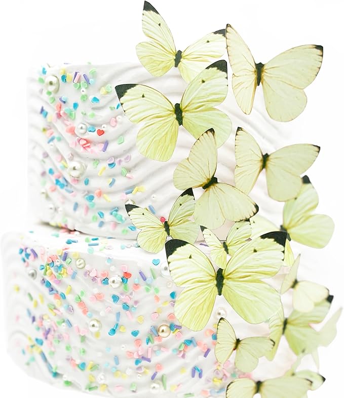 Sugar Robot Edible Butterflies for Cake Decorating- Pastel Butterfly Decorations- Assorted Size - Cake Toppers and Cupcake Toppers Made in the USA - Premium Crafted (Yellow)