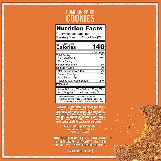 Tate's Bake Shop Pumpkin Spice Cookies, Limited Edition Cookies, 4 - 6.5 oz Bags